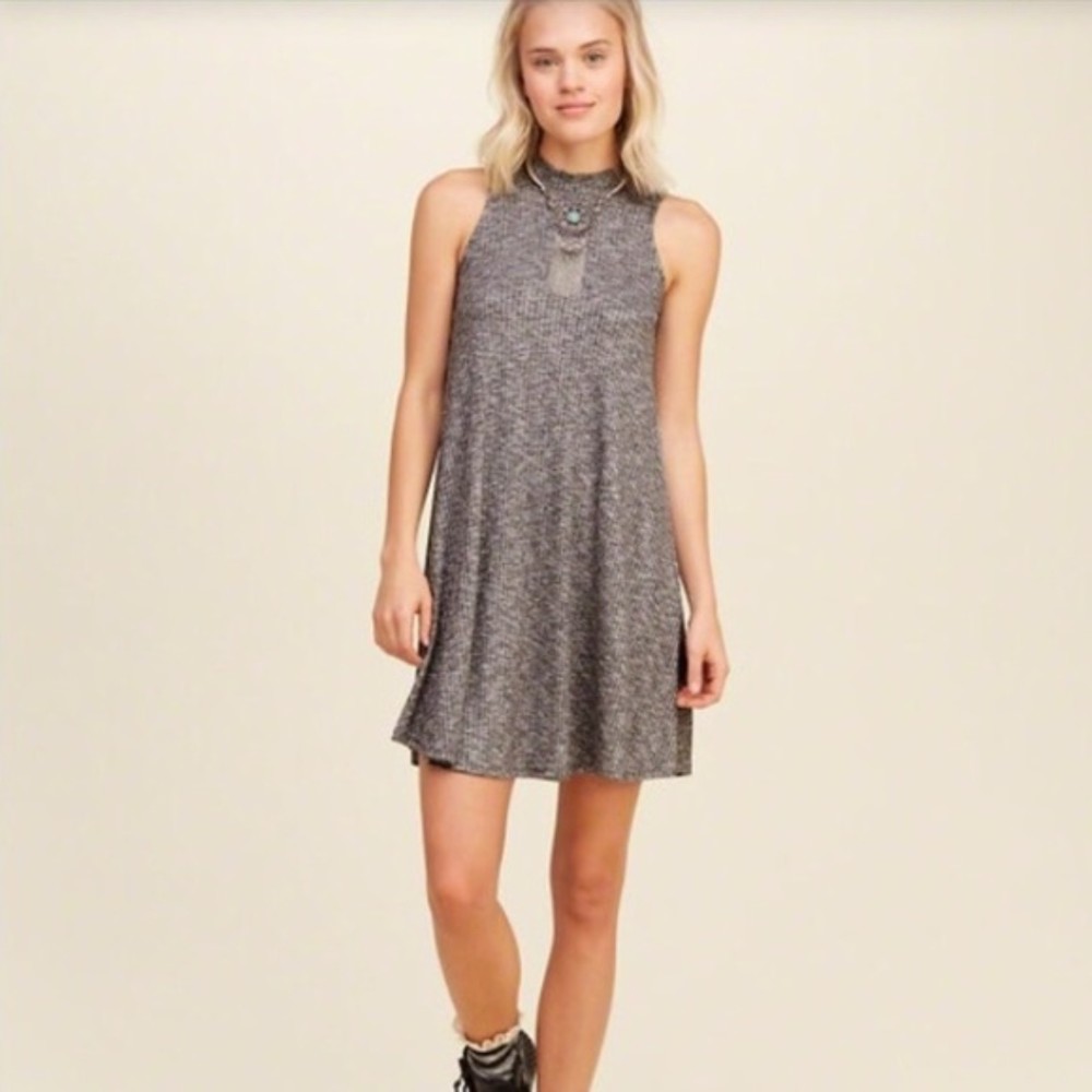 Hollister Grey Ribbed Mock Neck Sleeveless Dress
